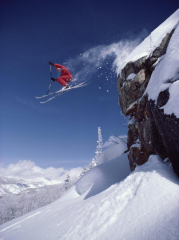 Airborne Skier in Red