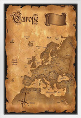 Europe Vintage Antique Style Map Travel World Map With Cities In Detail Map s For Map Geographical Illustration Travel (Europe Vintage Antique Style Map)