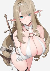 original, hayabusa, bangs, elf, weapon - Anime R34