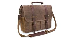 NEWHEY Mens Messenger Bag 15.6 Waterproof Vintage Genuine Leather Waxed Briefcase ( Leather Messenger Bag)