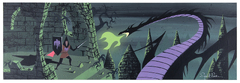 Eyvind Earle concept painting of Prince Phillip and Maleficent from