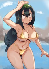 my hero academia, tsuyu asui, hyenahonk, 1girls, bikini - R34 Vault