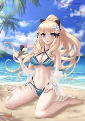 hair up, bikini, aqua bikini, princess connect!, elf - Anime R34