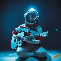 Astronaut playing guitar in space