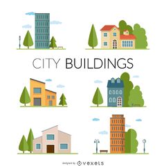 Flat City Buildings Illustration Set Vector