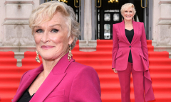 Glenn Close looks radiant in hot pink power suit at The Wife ...