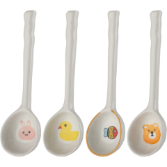 Ceramic Soup Spoons Set of 4 Chinese Soup Spoons Handmade Painted Korean Ramen Spoons for Miso Pho Gravy Bouillon Dessert