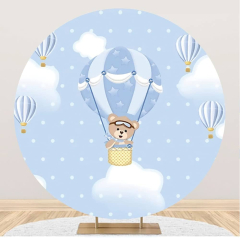 Aoihrraan 220cm Diameter Cartoon Round Backdrop for Photography Blue Hot Air Balloon Teddy Bear White Clouds Sky Background Kids Children Birthday ...