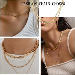 Tewiky Herringbone Necklace for Women Dainty 1 Gold Snake Chain Necklace Layered Gold Herringbone Double Flat Snake Chain Choker Necklace Thin