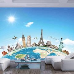 3d Ocean Earth Buildings Sky Self Adhesive Stickers