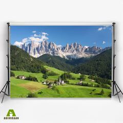 Laeacco European Alps Backdrop Photography Background Dolomites Swiss Mountains Green Forest Blue Sky Scenic Spot Outdoor Photo Background (Laeacco European Alps Backdrop)