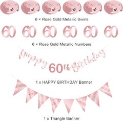 60th Birthday Kit for Women, Happy 60th Birthday Banner Bunting Swirls Streamers