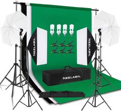 Photography Lighting Kit Studio Softbox with Stand, 2m x 3M/6.6ft x 10ft Background Support System, 5500K Backdrop Continuous Lighting Kit for Photo