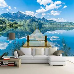 Room Blue Sky White Clouds Wooden Bridge Lake ...