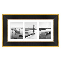 Space Deco Collage Picture Frame (Golden State Black Wood Frame White Mat for Three )