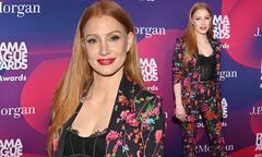 Jessica Chastain stuns in floral suit with sheer corset for the ...