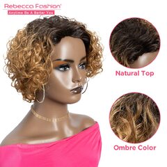 Rebecca Fashion Short Curly Human Hair Wigs for Black Women Cute Curly Bob Wig Side Part Brazilian Remy Non Lace Glueless Wigs Natural Looking Ombre