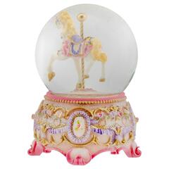 Pink Rose Horse and Carousel 100MM Musical Water Globe (Elanze Designs Pink Rose Horse and Carousel 100MM Musical Water Globe Plays Tune Carousel Waltz)