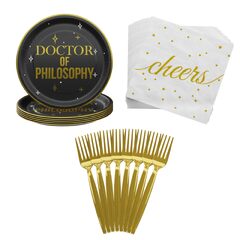 Blue Orchards PhD Graduation Value Party Supplies 64 Pieces for 20 Guests Doctor Party s Doctorate Graduation Clas (Blue Orchards PhD Graduation Party Plates and Napkins)