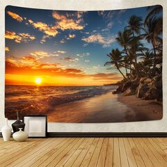 GHMO Ocean Tapestry Exotic Beach Water Palm Tree Sunrise Sunset Sky Landscape Tapestry Wide for Bedroom Living Room Dorm ( (Sunset Beach Tapestry)