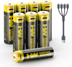 HW 9V Li-ion Rechargeable Battery 9 Volt/1000mAh Long Lasting Rechargeable Batteries with Micro-USB (HW USB Rechargeable AA Batteries Lithium Ion 1.5v Constant Output 2800mWh 2 Hours Fast Charge,1000+ Cycles Double A Batteries)