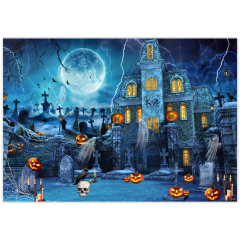 Halloween Photography Backdrop Moon Scary Night Castle Pumpkins Party Background Spooky Witch Bats Cemetery Child Kids Halloween Party (Halloween)