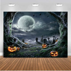 SJOLOON Halloween Backdrop for Photography Horror Night Background Scary Pumpkin Moon Backdrop for Party Supplies Studio Props 11897 (ft (Halloween Graveyard Backdrop)