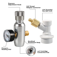 Beer Keg Charger Dispenser Mini CO2 Regulator 0-30 PSI Keg Kit Cornelius Beer Keg Regulator with 3/8'' Thread Adapter with Gas Ball Lock Quick (Pera Beer Keg Charger Dispenser Mini CO2 Regulator with Ball Lock Disconnect)