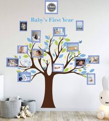 Baby’s First Year Photo Tree Decal Nursery for Girl or Boy (Blue) (First Year Tree Wall)