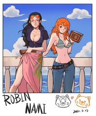 wud, one piece, nami (one piece), nico robin, 2021 - Anime R34