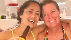 Salma Hayek, 56, almost spills out of her yellow bikini top as she ...