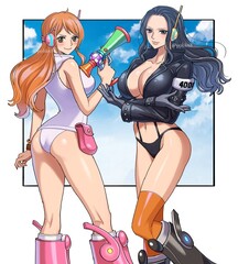 youkan (tako), one piece, nami (one piece), nico robin, 2girls ...