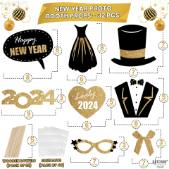 New Years Photo Booth Props 2022 – Pack of 32, Glitter, DIY ...