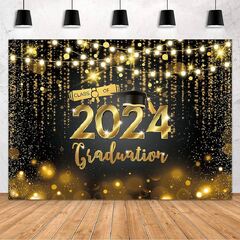 Class of 2024 Backdrop Black Gold Glitter Bokeh Graduation Party Background 2024 Congrats Grad Prom Party Cake Table Photo Booth Props (AIBIIN ft Congrats Grad Backdrop Gold Glitter Diamond Graduation Photography Background Class of 2023 Celebration Prom Party)