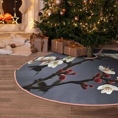 Cherry Branches Flowers Christmas Tree Skirt linen Xmas Tree ...