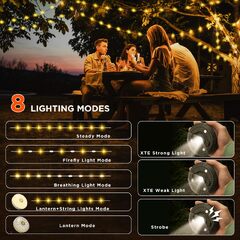 LUCKFEN Camping String Lights,4 in 1 Outdoor String Lights with 8 Lighting Modes,Lasts Up to 15 hrs,Portable Camping Lantern Rechargeable,Power Bank