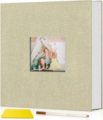 Popotop Photo Album Self Adhesive with Picture Display Window,40 Pages DIY Scrapbook Album for - Picture,Linen Cover Memo