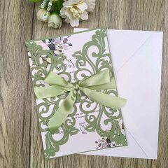 25pcs Laser Cut Wedding Invitations Cards with Envelopes, Blank Inner Sheets, Ribbons for Wedding