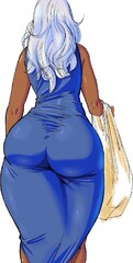 dark-skinned female, elf, huge ass, walking, white hair - Anime R34