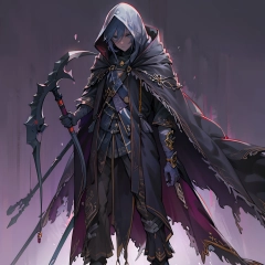 A close up of a person with a sword and a hood - SeaArt AI