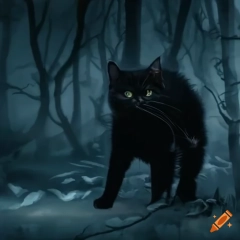 A black cat sneaking through a spooky forest at night,full moon ...