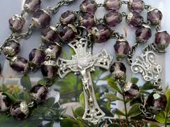 LONG Antique French Silver Amethyst Glass and Silver Rosary ...