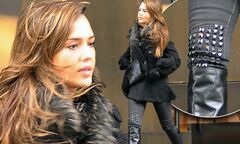 Jessica Alba struts her stuff in leather knee-high boots and ...