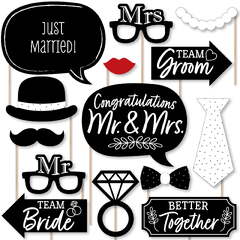 Big Dot of Happiness Mr. and Mrs. Photo Booth Props (Big Dot of Happiness Funny Mr. and Mrs. Black and White Wedding or Bridal Shower Photo Booth Props Kit)