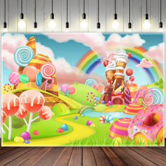 Riyidecor Candyland Lollipop Photo Backdrop Polyester Cartoon Rainbow Castle Kids Ice Cream Cloud (Candyland Studio Background)