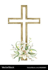 Christian cross made of green leaves Royalty Vector