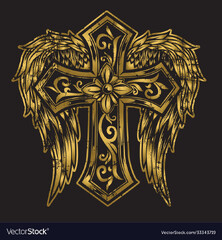 Christian cross wing drawing blak Royalty Vector