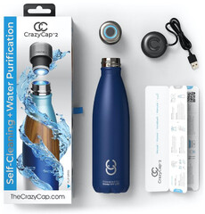 Crazycap 2.0 UV Water Purifier & Self Cleaning Stainless Steel Insulated Water Bottle - Turns Any Water Source Into Clean Drinkable Water - Perfect (Crazycap UV Water Bottle Purifier for Water Purification + Self Cleaning Bottle)