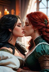 Yennefer kisses Triss (The Witcher) by Penguih on