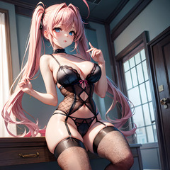 Anime girl in lingerie posing in a room with a window - SeaArt AI